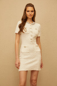 Mélodie White Embellished Furry Knit Mini Dress