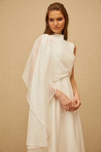 Léopoldine White Asymmetrical Shawl Midi Dress