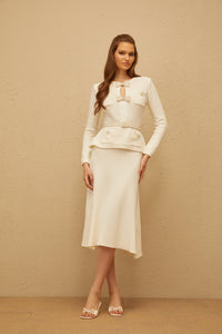 Adélade White Embellished Knit Midi Dress
