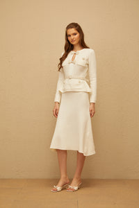 Adélade White Embellished Knit Midi Dress
