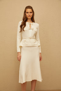 Adélade White Embellished Knit Midi Dress