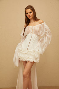 Léonie White Train Ruffled Corset Mini Dress