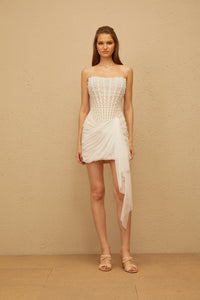 Alíz White Faux Pearl Mesh Mini Dress