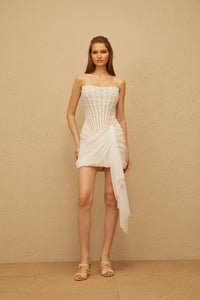 Alíz White Faux Pearl Mesh Mini Dress
