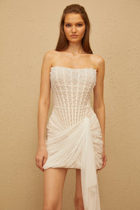 Alíz White Faux Pearl Mesh Mini Dress