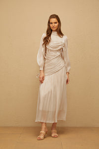 Amour Grey Ruched Glossy Maxi Dress
