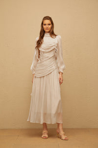 Amour Grey Ruched Glossy Maxi Dress