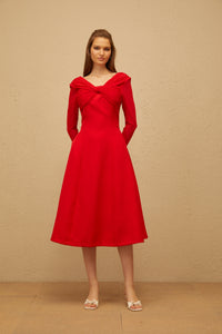 Colette Red Twisted Mesh Panel Midi Dress