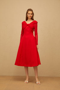 Colette Red Twisted Mesh Panel Midi Dress