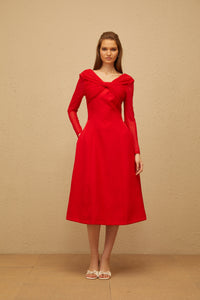 Colette Red Twisted Mesh Panel Midi Dress