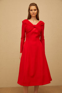 Colette Red Twisted Mesh Panel Midi Dress