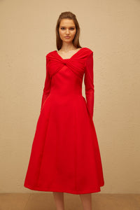 Colette Red Twisted Mesh Panel Midi Dress