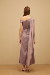 Judith Purple Ruched Glossy Ribbon Maxi Dress