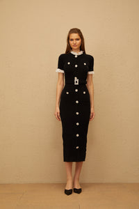 Mathilde Black Embellished Furry Knit Midi Dress