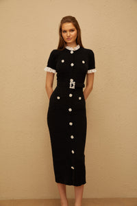 Mathilde Black Embellished Furry Knit Midi Dress