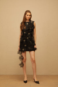 Oriane Black 3D Petal Mini Dress