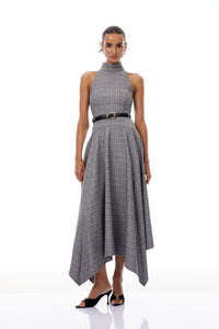 Wilhemine Grey Checked Tweed Maxi Dress (Without Belt)