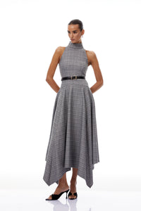 Wilhemine Grey Checked Tweed Maxi Dress (Without Belt)