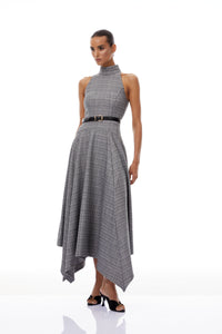 Wilhemine Grey Checked Tweed Midi Dress (Without Belt)