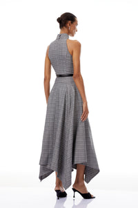 Wilhemine Grey Checked Tweed Maxi Dress (Without Belt)