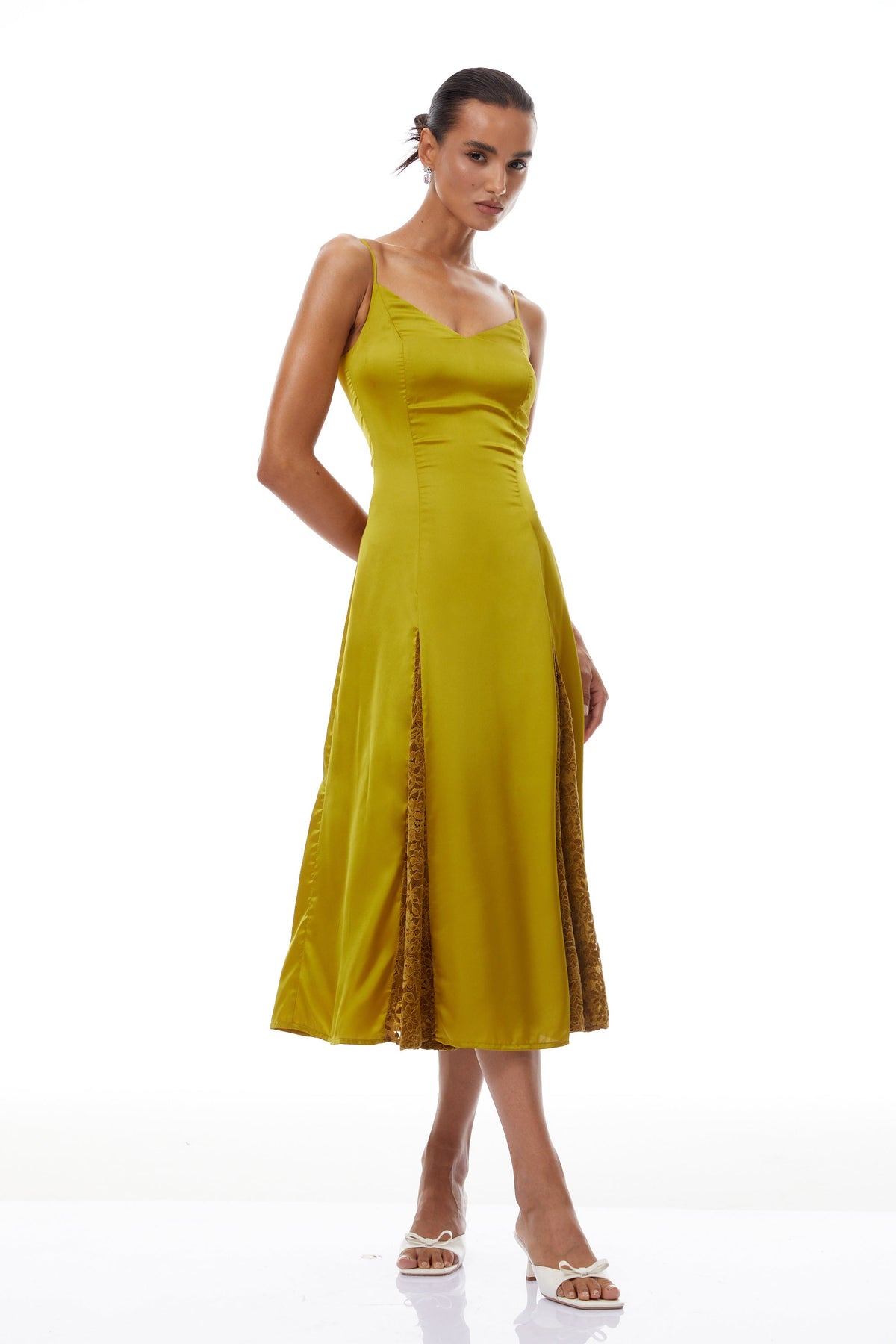 Louise Green Flocked Lace Satin Midi Dress