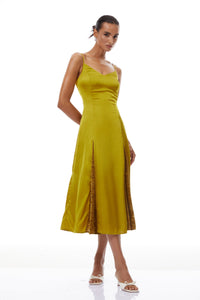 Louise Green Flocked Lace Satin Midi Dress