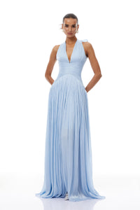 Térébenthine Blue Glossy Gathered Maxi Dress