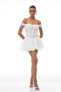 Márta White Lace Panel Chiffon Mini Dress
