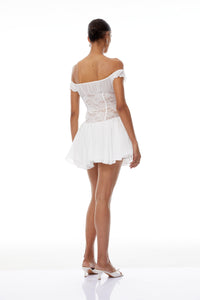 Márta White Lace Panel Chiffon Mini Dress