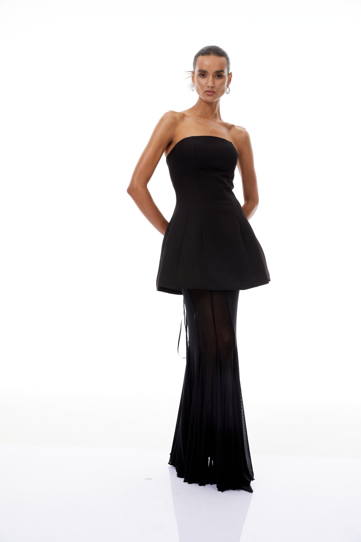 Mélanie Black Corset Dress & Mesh Skirt Set