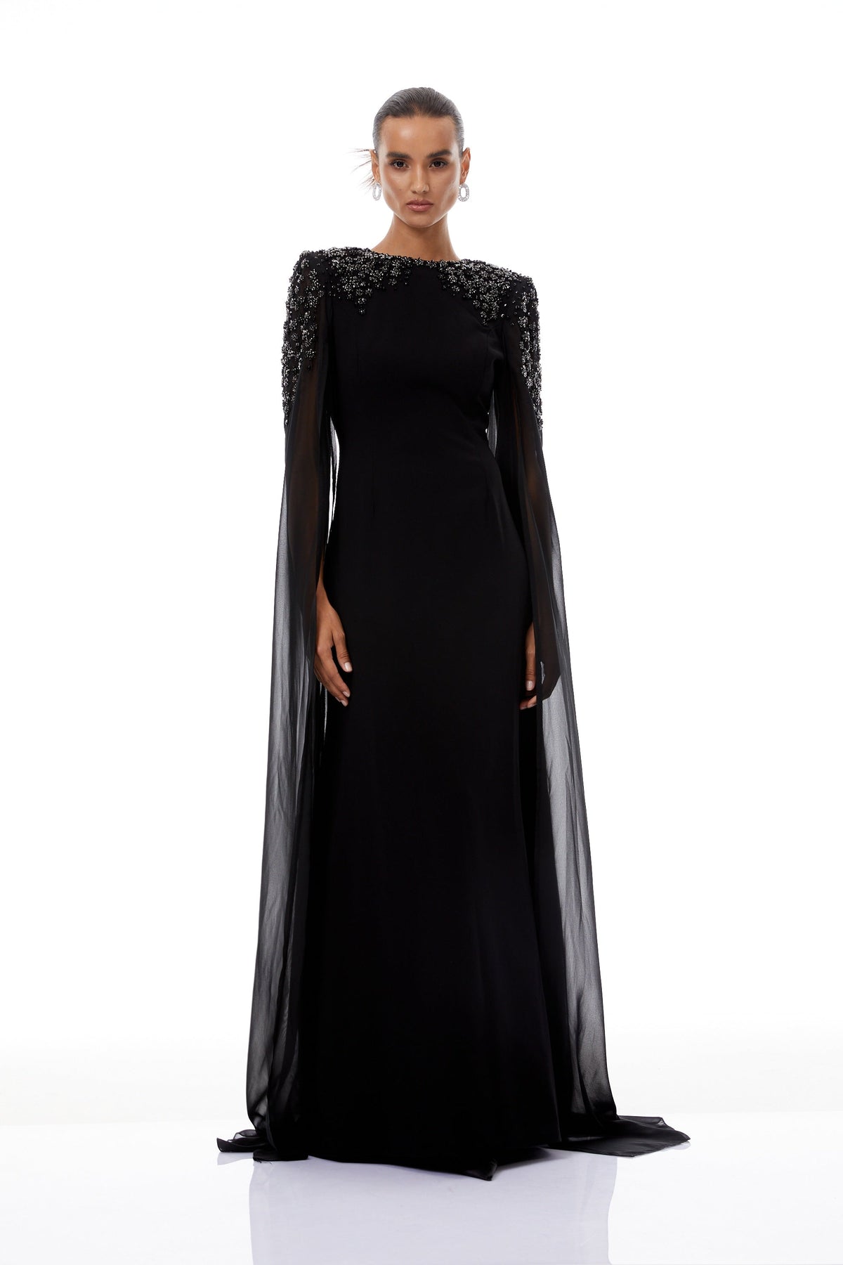 Yseult Black Embellished Maxi Gown