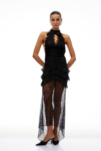 Remi Black Halterneck Floral Lace Maxi Dress
