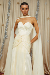 Roxane Yellow Cinched Waist Ruched Maxi Dress