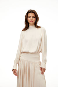 Valérie Neutral Self-Tie Pleated Maxi Dress