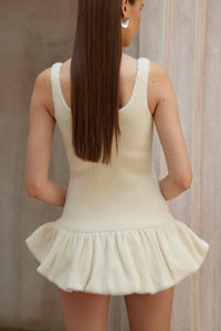 Laetitia White Furry Ribbed Knit Mini Dress