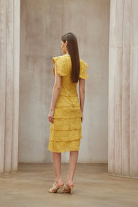 Fidji Yellow Layered Embroidered Midi Dress