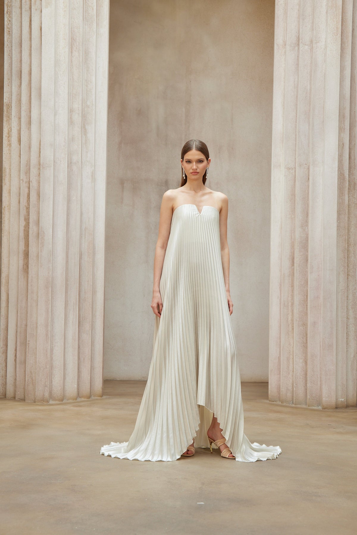 Satiné Gold Fully-pleated Maxi Dress