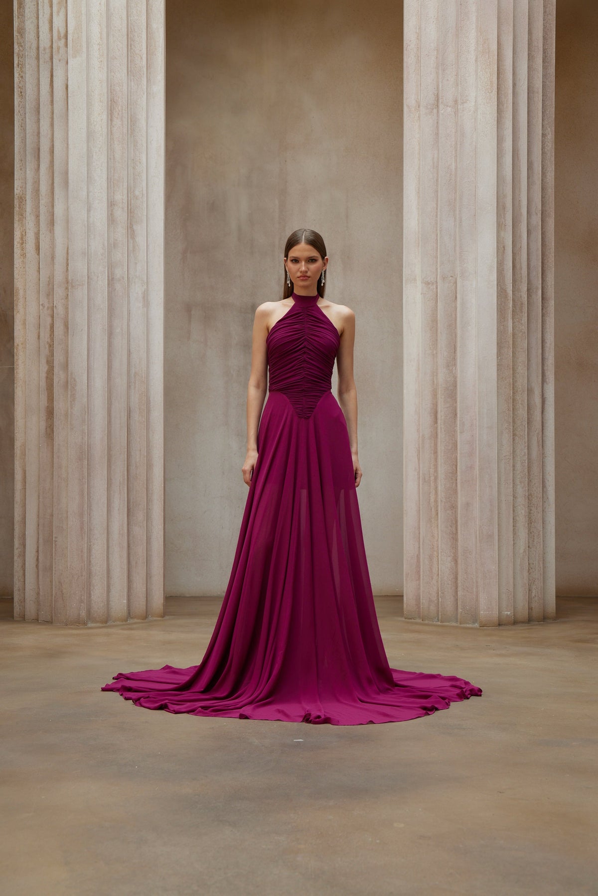 Kerstin Purple Train Design Ruched Maxi Dress