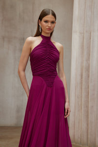 Kerstin Purple Train Design Ruched Maxi Dress