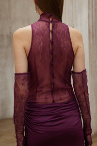 Borbála Magenta Lace Bodice Ruched Maxi Dress