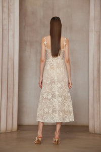 Amber White Sleeveless Floral Lace Midi Dress