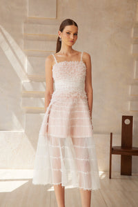 Eléonore White Creased Tulle Midi Dress