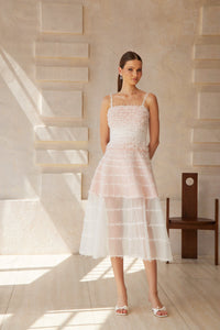 Eléonore White Creased Tulle Midi Dress