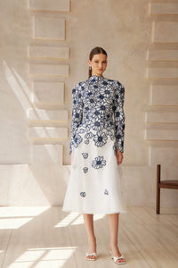 Caméo Blue Floral Embroidered Tulle Midi Dress