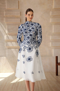 Caméo Blue Floral Embroidered Tulle Midi Dress