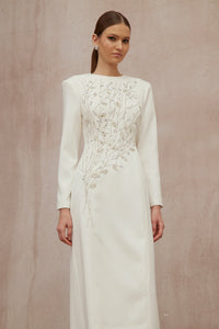 Calliopée White Leaf Appliqué Embellished Maxi Gown