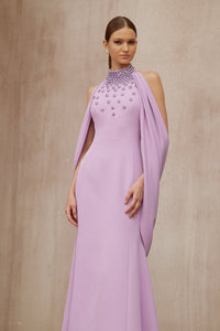 Cerise Purple Shawl Embellished Maxi Dress