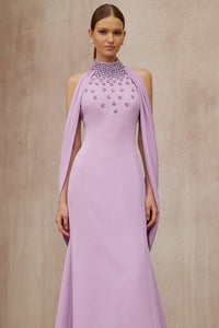 Cerise Purple Shawl Embellished Maxi Dress
