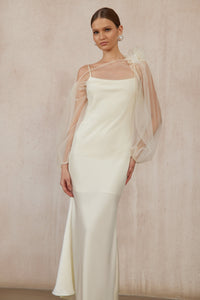 Héloïse White Floral Tulle Blouse & Satin Dress Set