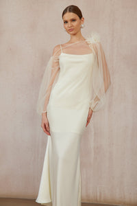 Héloïse White Floral Tulle Blouse & Satin Dress Set